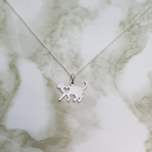 Handcrafted sterling silver Kitty cat pendant with chain.