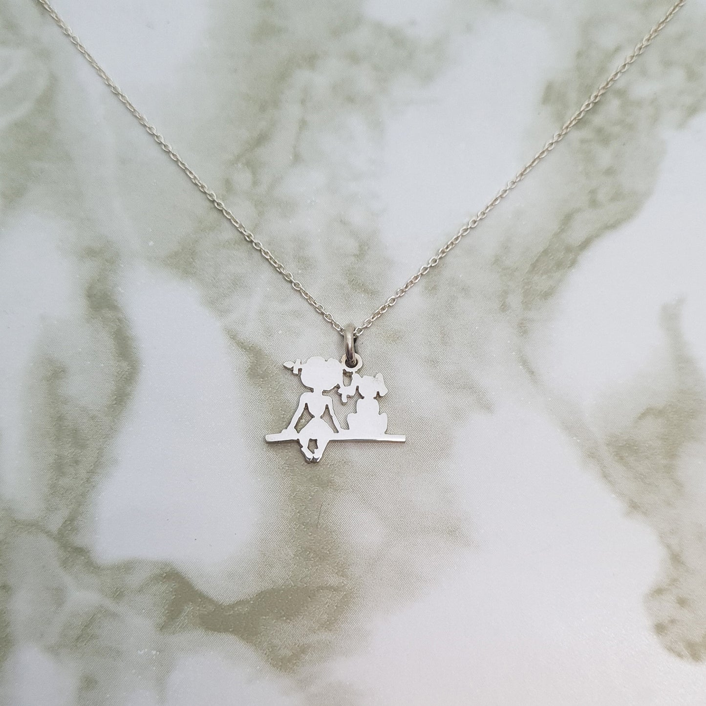 Handcrafted Sterling Silver Girl/Boy and Puppy Necklace