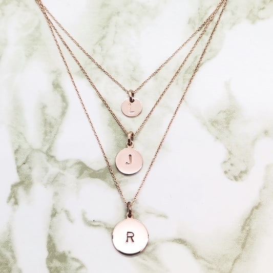 Handcrafted 8mm, 10mm and 12mm Signet Discs Layered Necklace Rose Gold plated copper medallion
