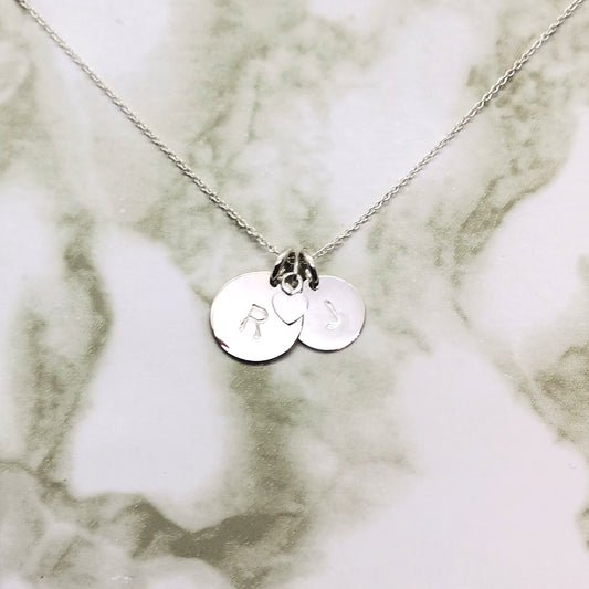 Handcrafted Sterling Silver Double Signet Disc with Heart Charm Necklace