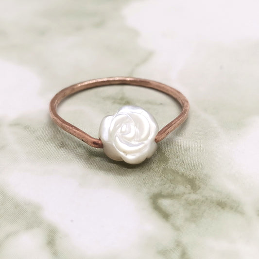 Handcrafted Rose Pearl Copper Ring
