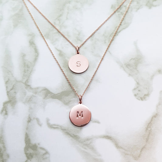 Handcrafted 2 x 12mm Signet Discs Layered Necklace Rose Gold plated copper medallion