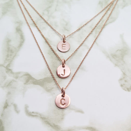 Handcrafted 3 x 8mm Signet Discs Layered Necklace Rose Gold plated copper medallion