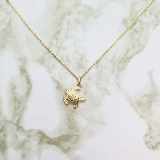 Handcrafted Yellow Gold Sea Turtle Necklace