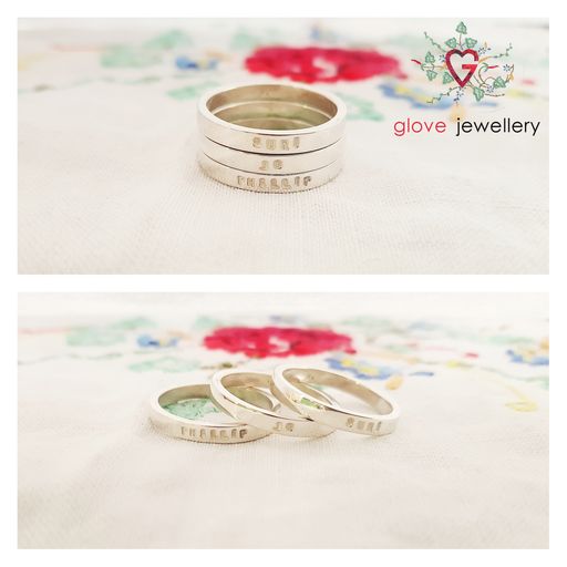 Handcrafted 3 Stack Hand Stamped Family Names Ring