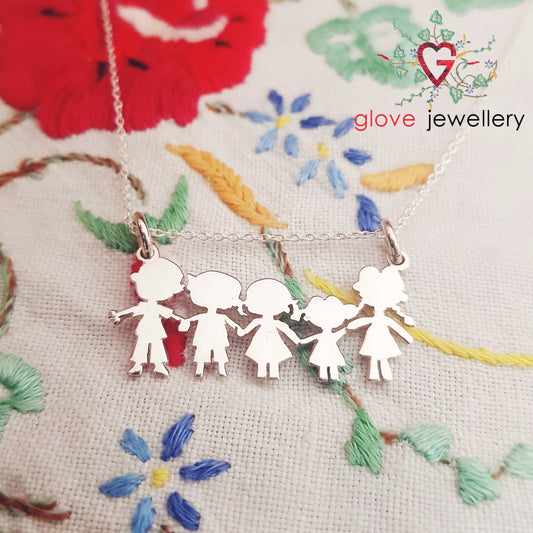 Handcrafted Sterling Silver Family of 5 Necklace