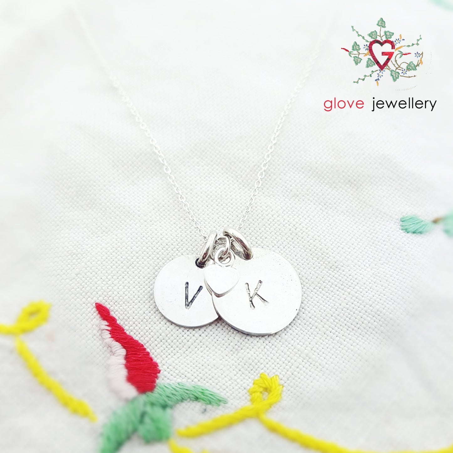Handcrafted Sterling Silver Double Signet Disc with Heart Charm Necklace