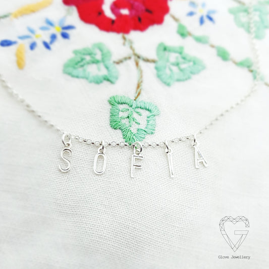Handcrafted Sterling Silver 5 Bunting Initials Necklace