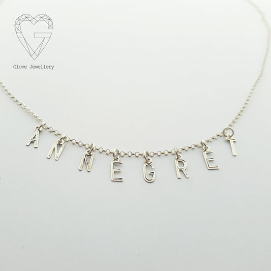Handcrafted Sterling Silver 8 Bunting Initials Necklace