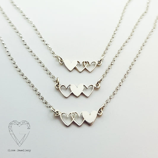 Handcrafted Trio Hearts Friends Necklace Set