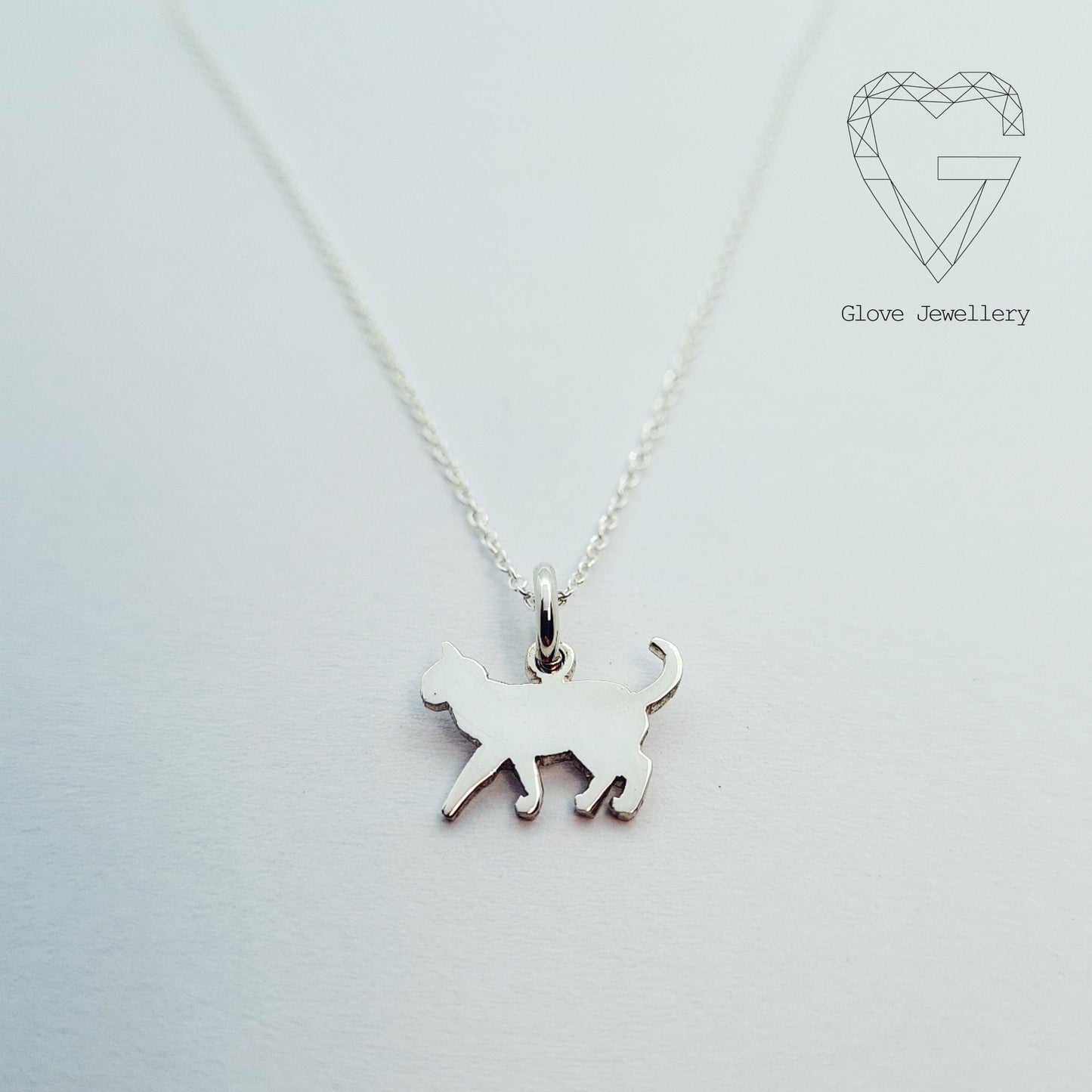 Handcrafted sterling silver Kitty cat pendant with chain.