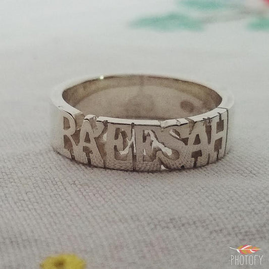 Handcrafted Sterling Silver Chunky Single Name Ring