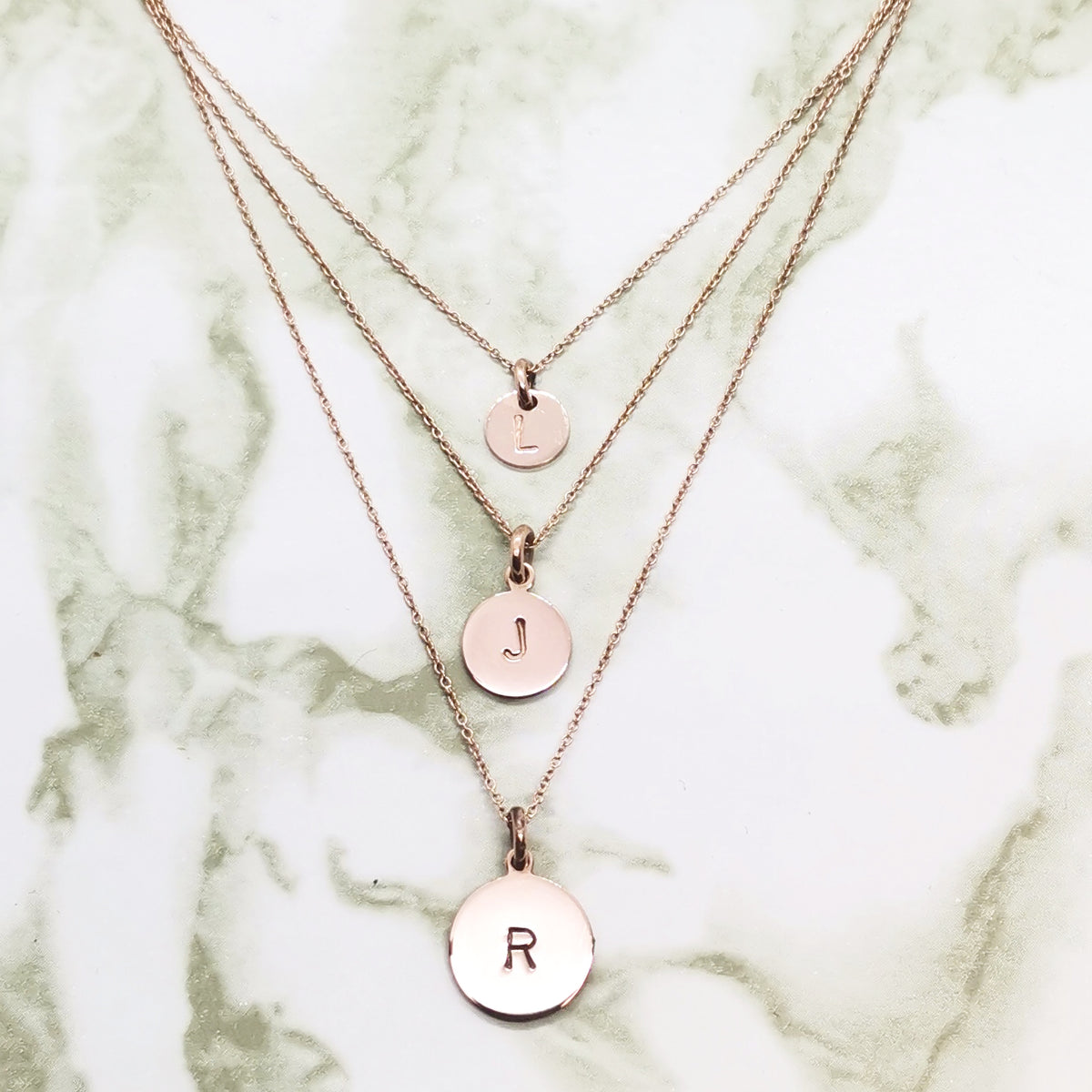 Handcrafted 8mm, 10mm and 12mm Signet Discs Layered Necklace Rose Gold plated copper medallion