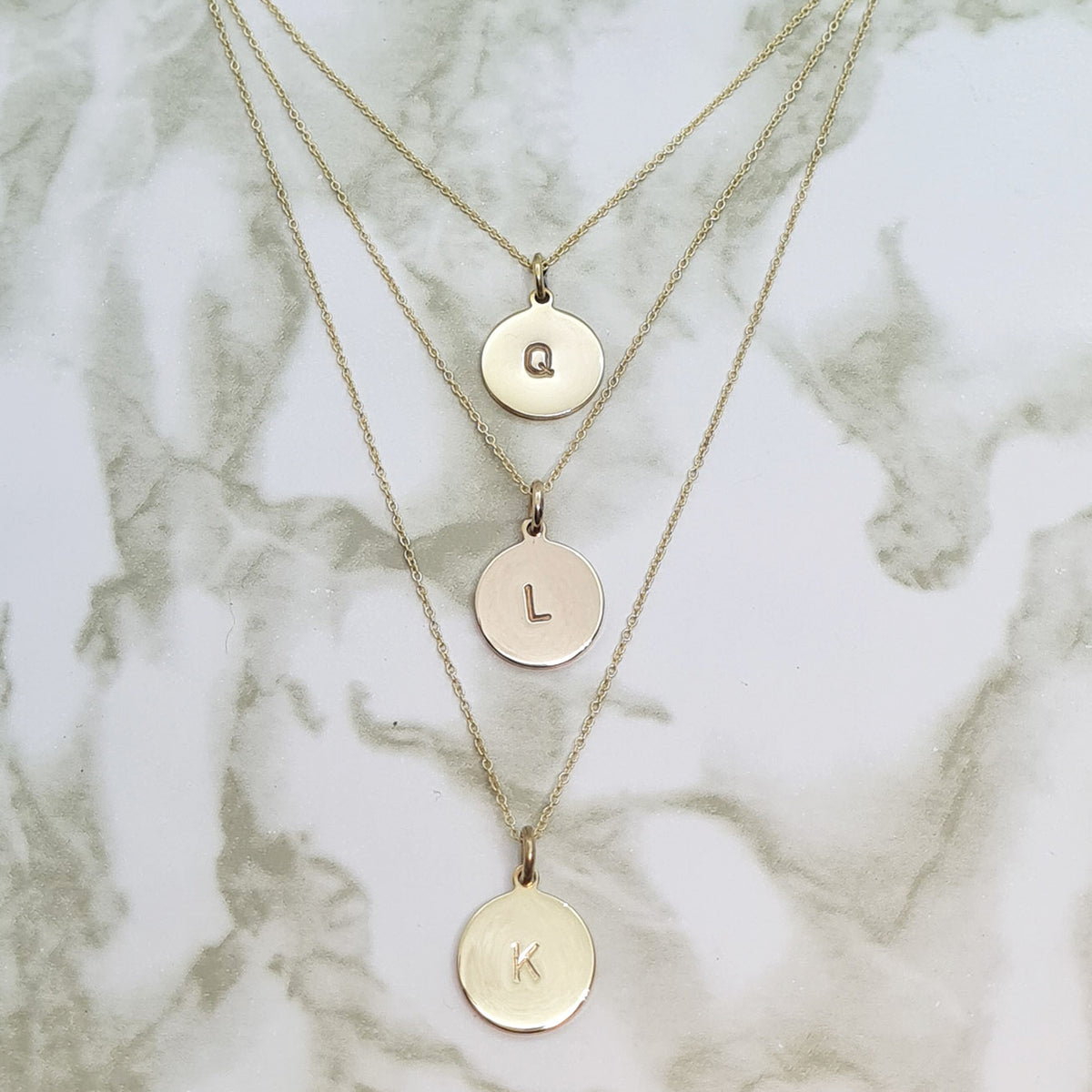 Handcrafted 3 x 12mm Signet Discs Layered Necklace Yellow Gold plated brass medallion