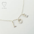 Handcrafted Sterling Silver 2 Bunting Initials and Heart Necklace